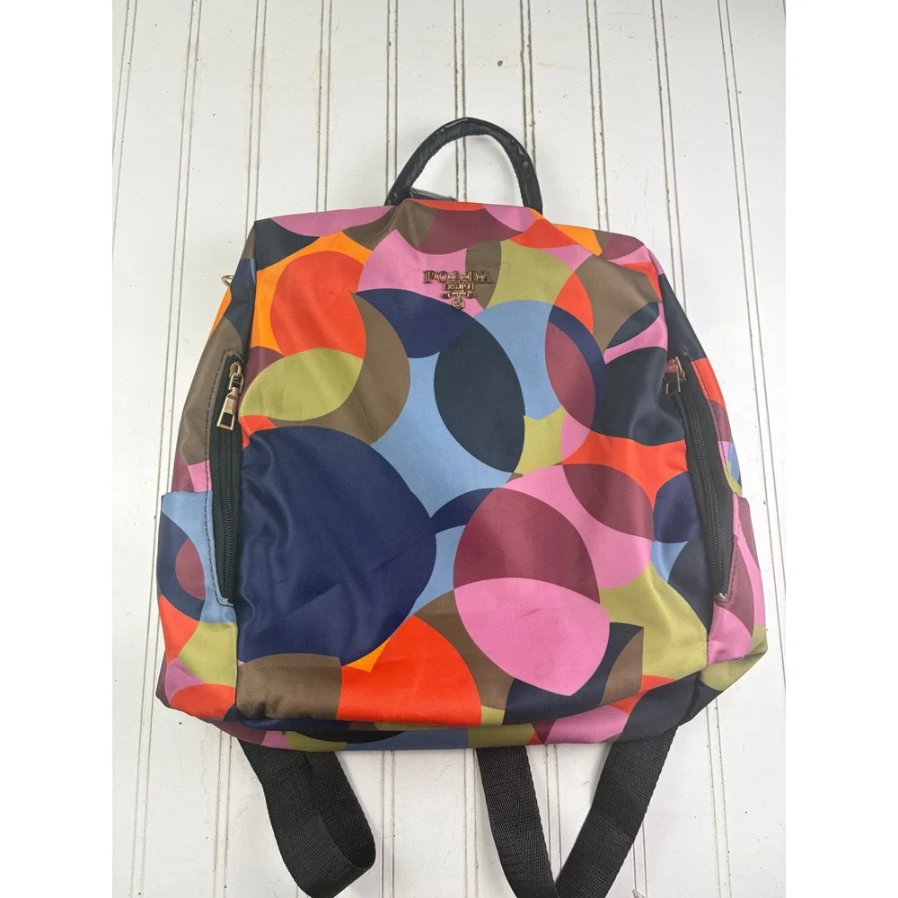 POABA Vintage Geometric Multicolor Print Nylon Anti-Theft Travel Backpack Bag
